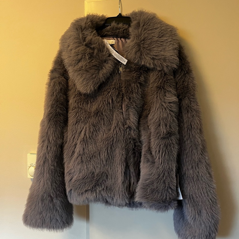 Topshop Silver Faux Fur Coat